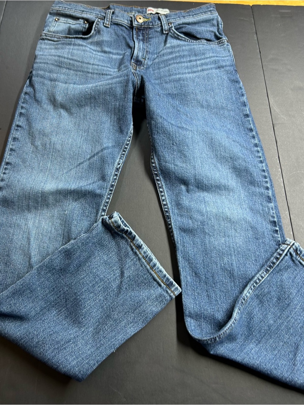Wrangler Light Blue Slim Straight Jeans, Signature “W” Stitching on Pockets